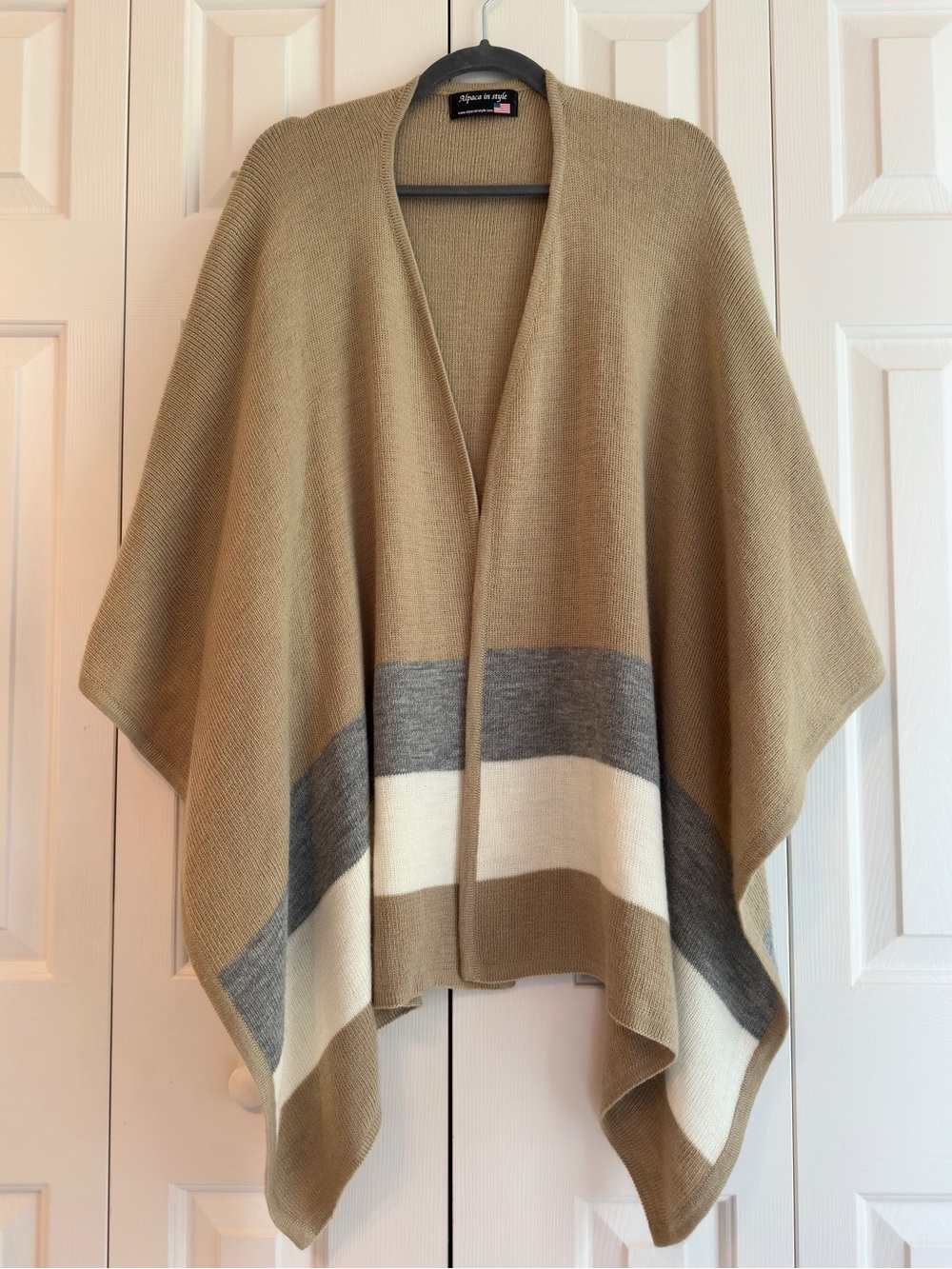 “Kimberly Wrap” 70% Alpaca Wool Open-Front Knit Poncho Wrap | Ruana | Cape